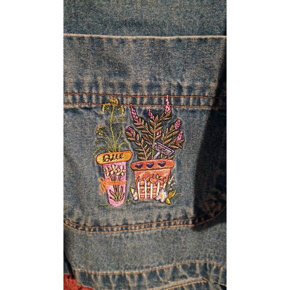 Casey Coleman Denim Barn Chore Jacket Woman's ML Embroidered Pockets Plants - Picture 6 of 7